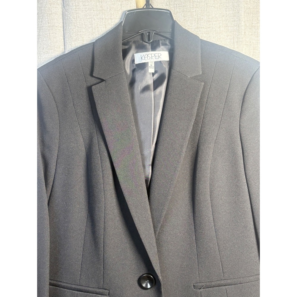 Kasper Womens Black One Button Tailored Blazer Jacket Size 16